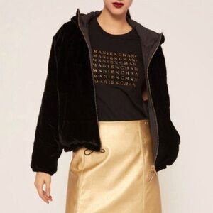 Armani Exchange Reversible Hooded Velvet Bomber Jacket in Black